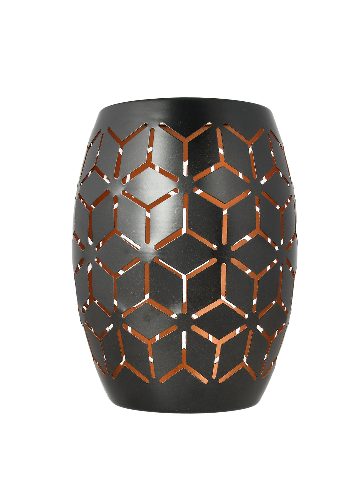 Black & Copper Toned Geometric Textured Metal Candle Holder