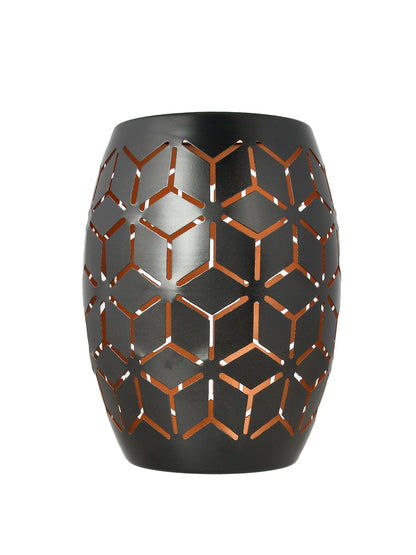 Black & Copper Toned Geometric Textured Metal Candle Holder