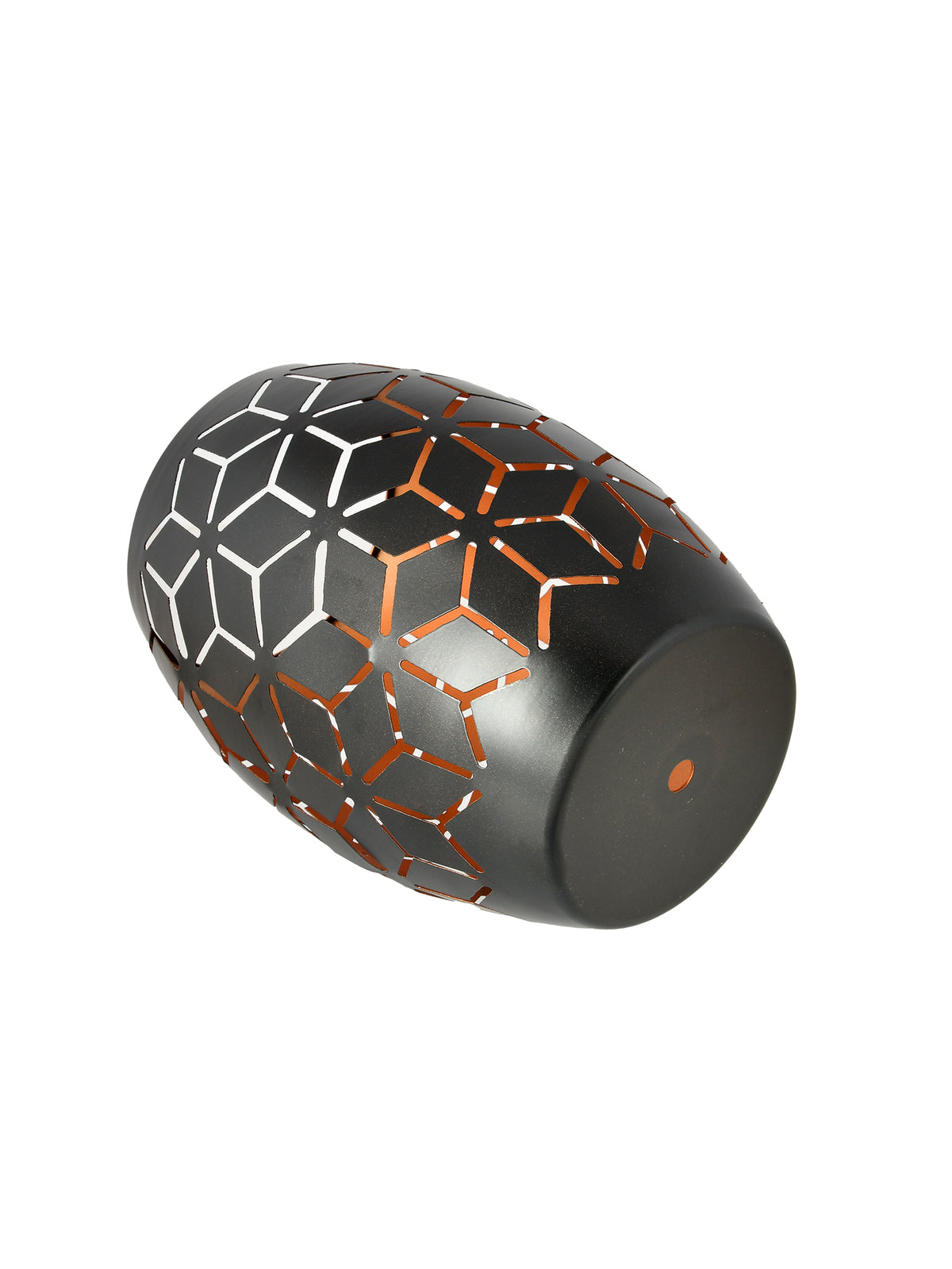 Black & Copper Toned Geometric Textured Metal Candle Holder