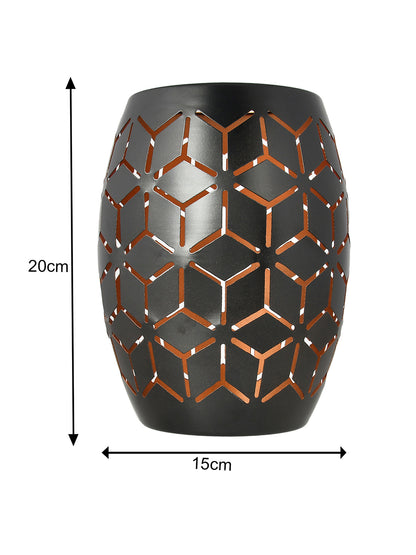 Black & Copper Toned Geometric Textured Metal Candle Holder