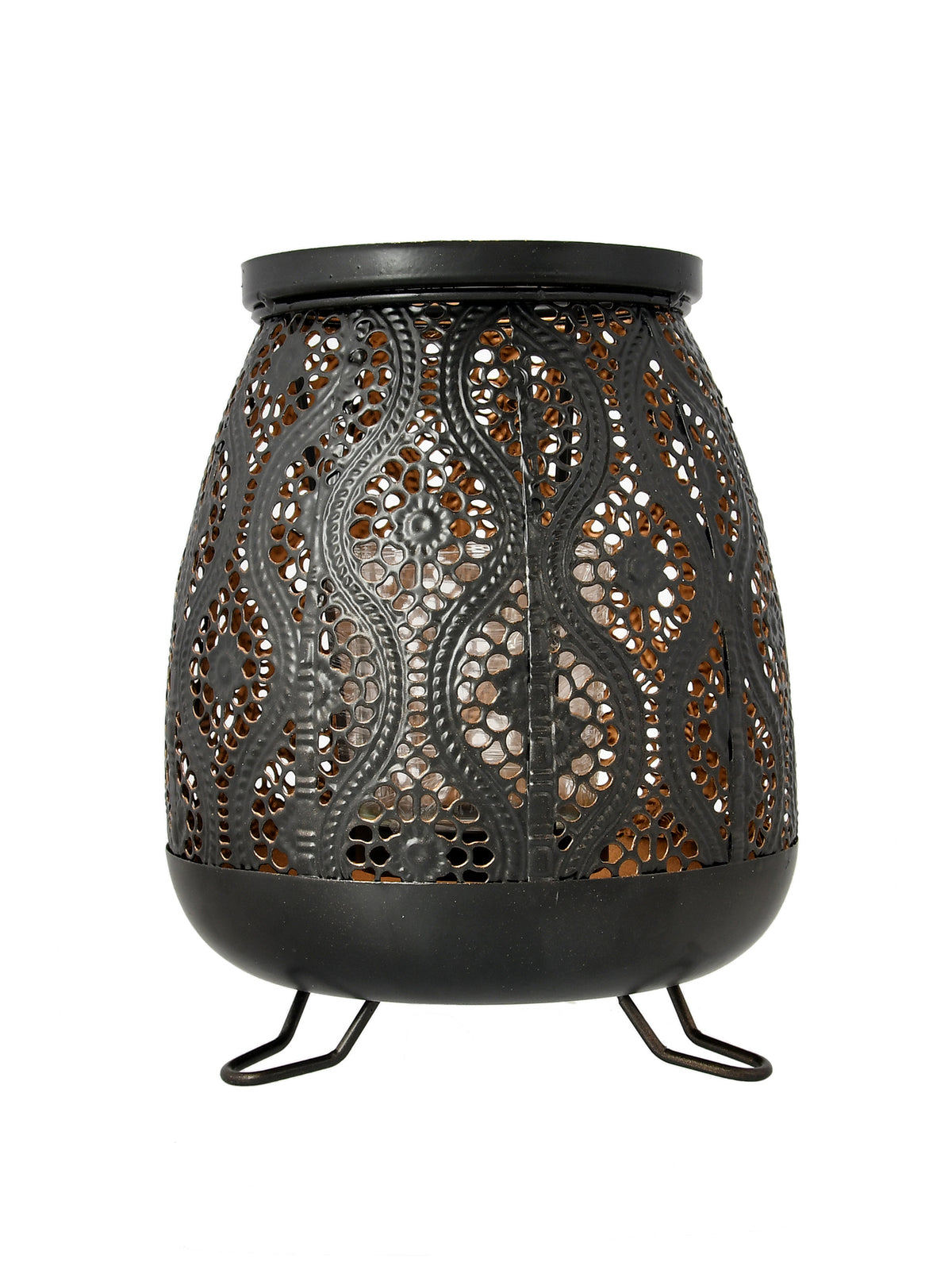 Black & Copper Toned Textured Metal Glass Candle Holder