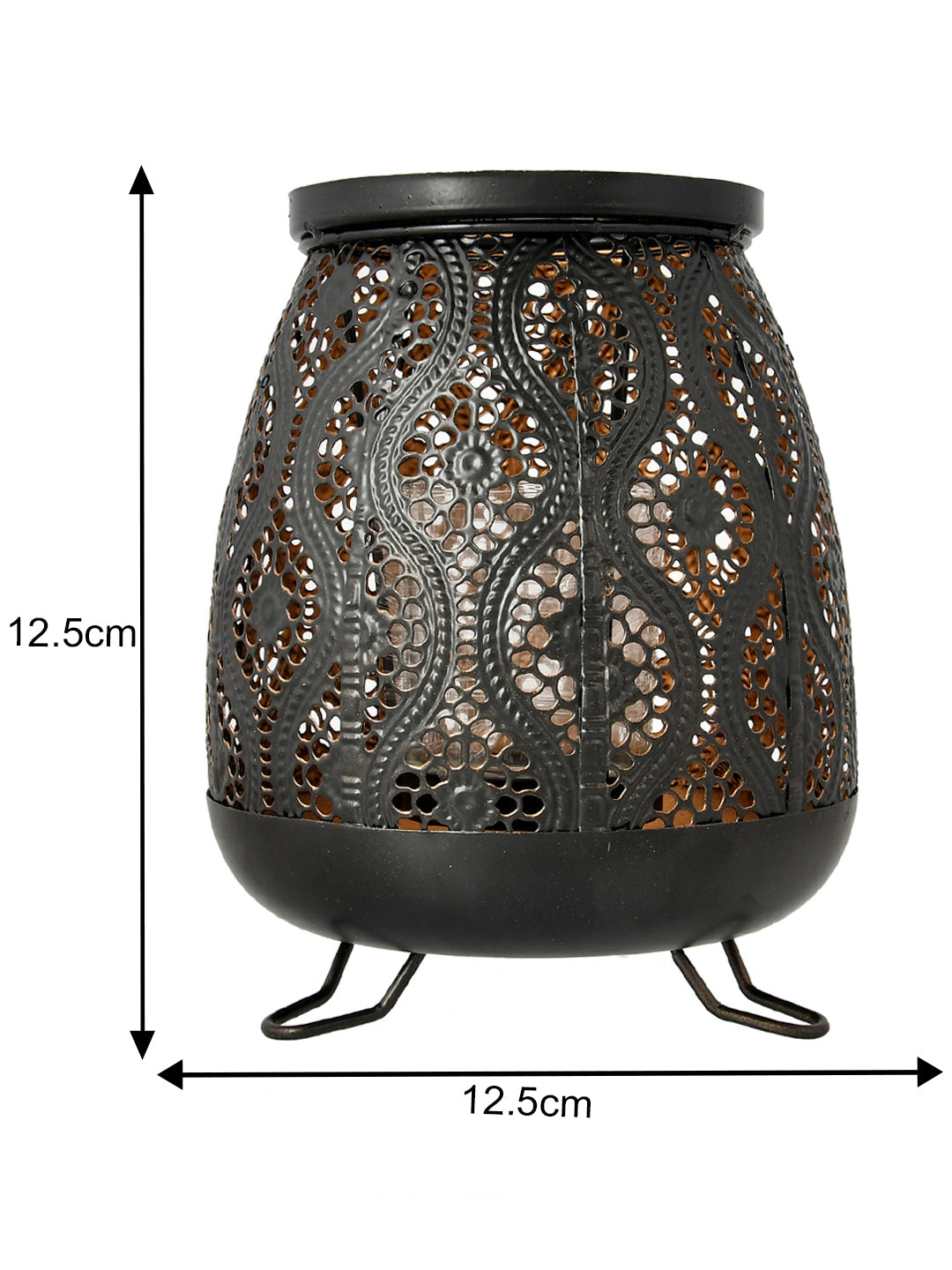 Black & Copper Toned Textured Metal Glass Candle Holder