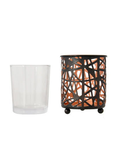 Black & Copper Toned Textured Metal Candle Holder