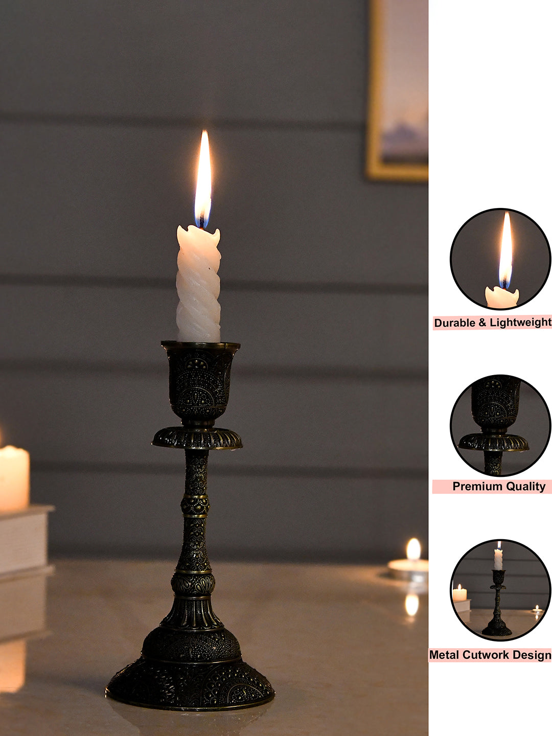 Black Textured Metal Candle Holder