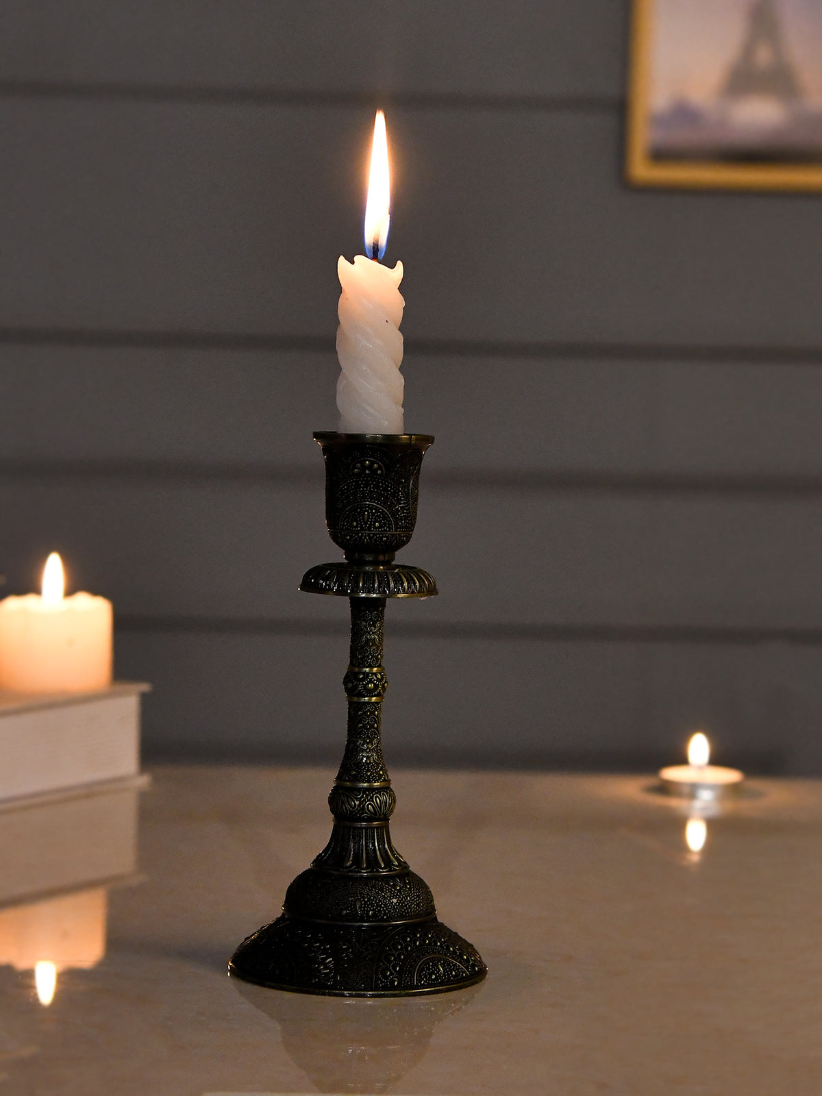 Black Textured Metal Candle Holder