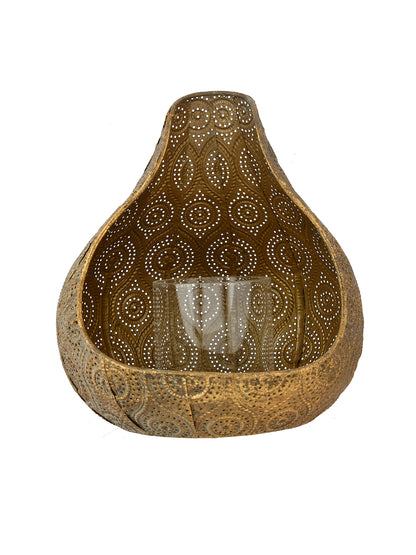 Gold-Toned & Grey Pear shaped Metal Candle Holder