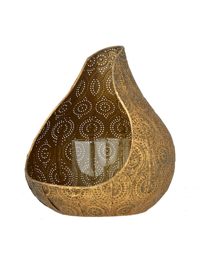 Gold-Toned & Grey Pear shaped Metal Candle Holder