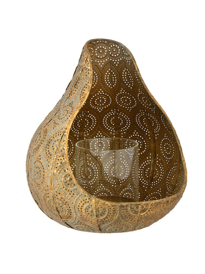 Gold-Toned & Grey Pear shaped Metal Candle Holder