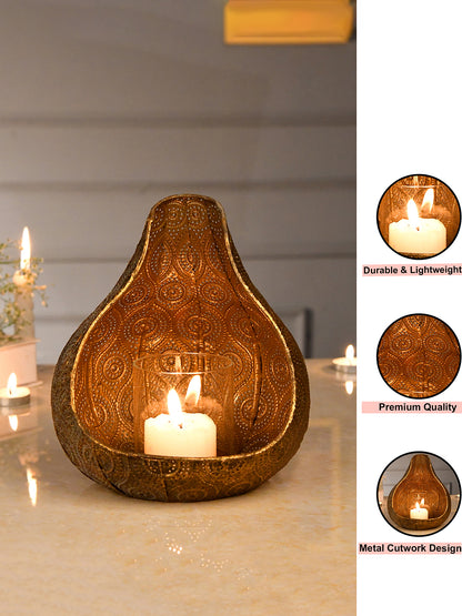 Gold-Toned & Grey Pear shaped Metal Candle Holder