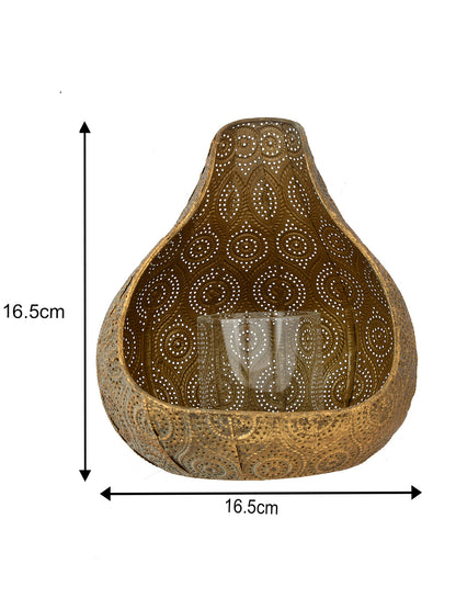Gold-Toned & Grey Pear shaped Metal Candle Holder