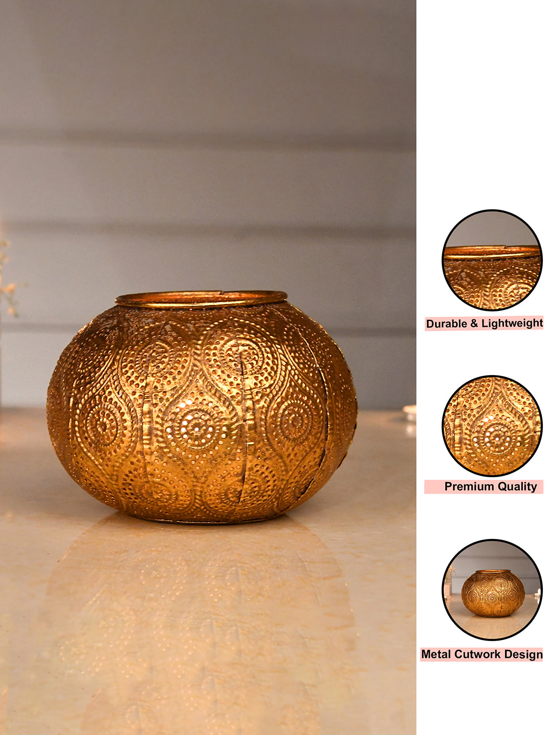Gold-Toned Dome shaped Metal Candle Holder
