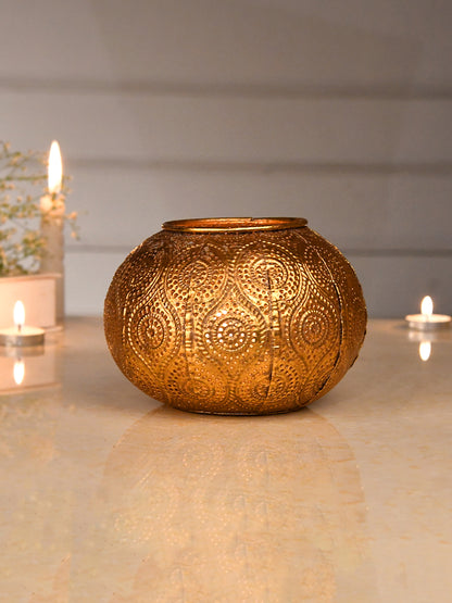 Gold-Toned Dome shaped Metal Candle Holder