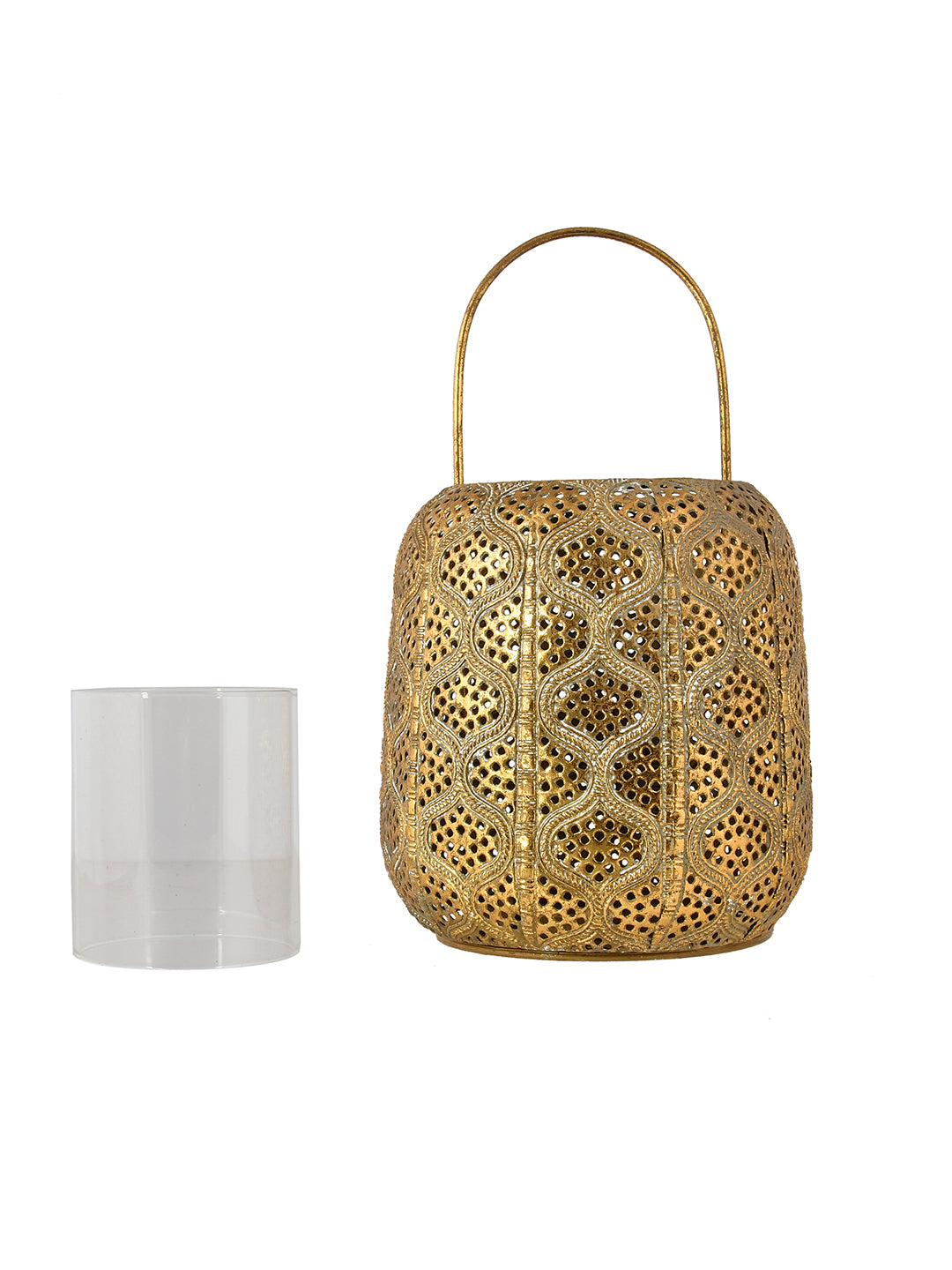 Gold-Toned Antique Look Hanging Lantern Candle Holder