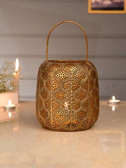 Gold-Toned Antique Look Hanging Lantern Candle Holder