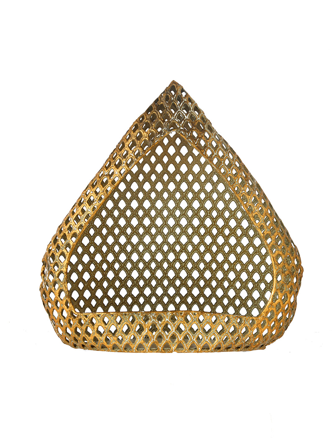Gold-Toned Triangle Shaped Metal Moroccan Lantern Candle Holder