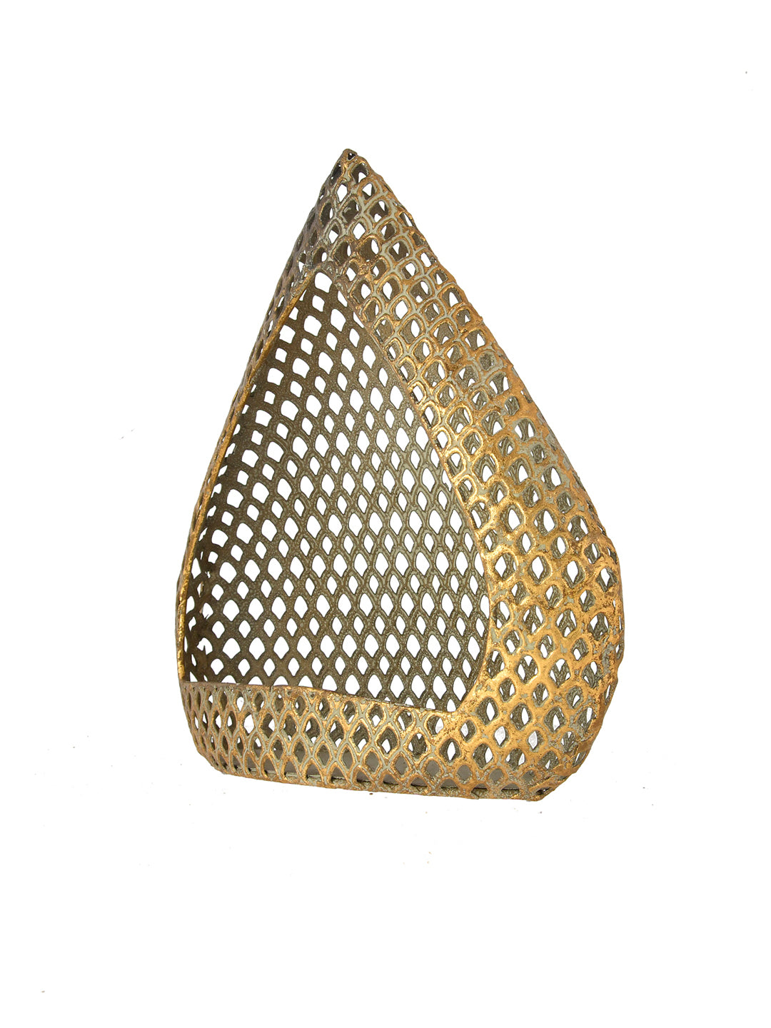 Gold-Toned Triangle Shaped Metal Moroccan Lantern Candle Holder