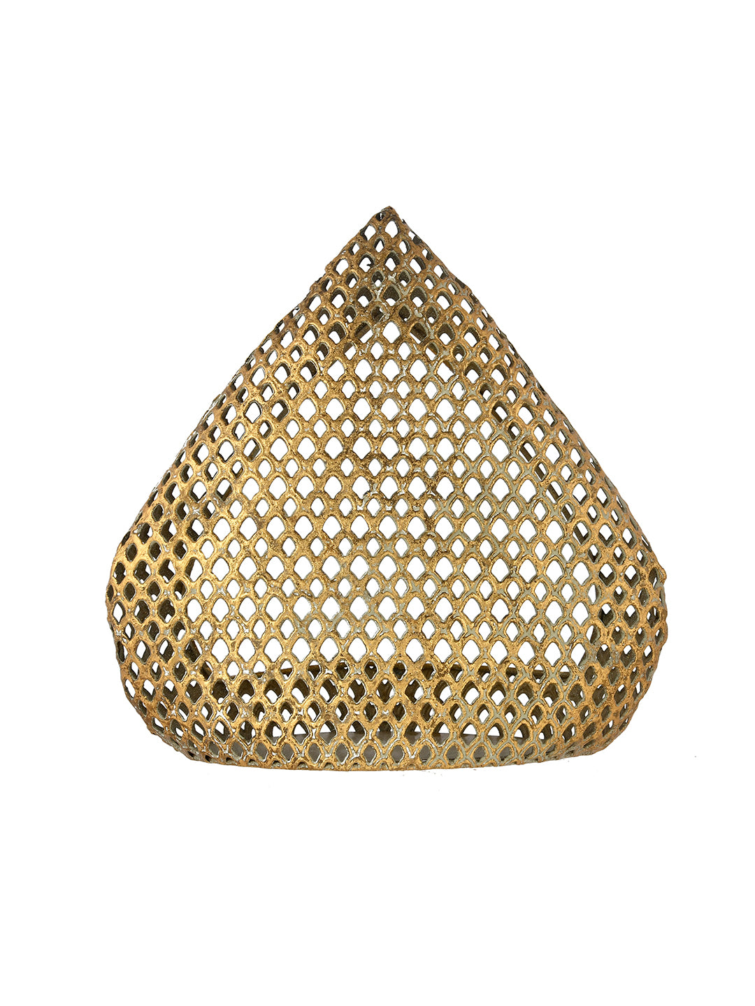 Gold-Toned Triangle Shaped Metal Moroccan Lantern Candle Holder