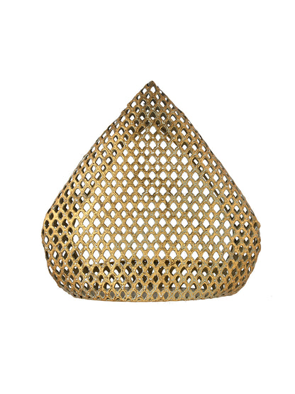 Gold-Toned Triangle Shaped Metal Moroccan Lantern Candle Holder