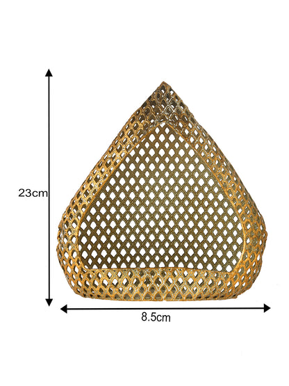 Gold-Toned Triangle Shaped Metal Moroccan Lantern Candle Holder