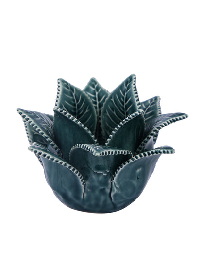 Blue & White Blooming Petals Flower Ceramic Candle Holder