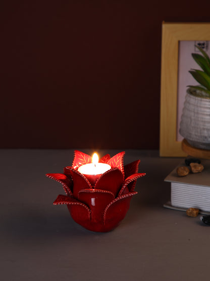 Red Blooming Petals Flower Ceramic Candle Holder