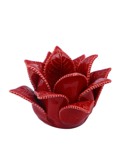 Red Blooming Petals Flower Ceramic Candle Holder