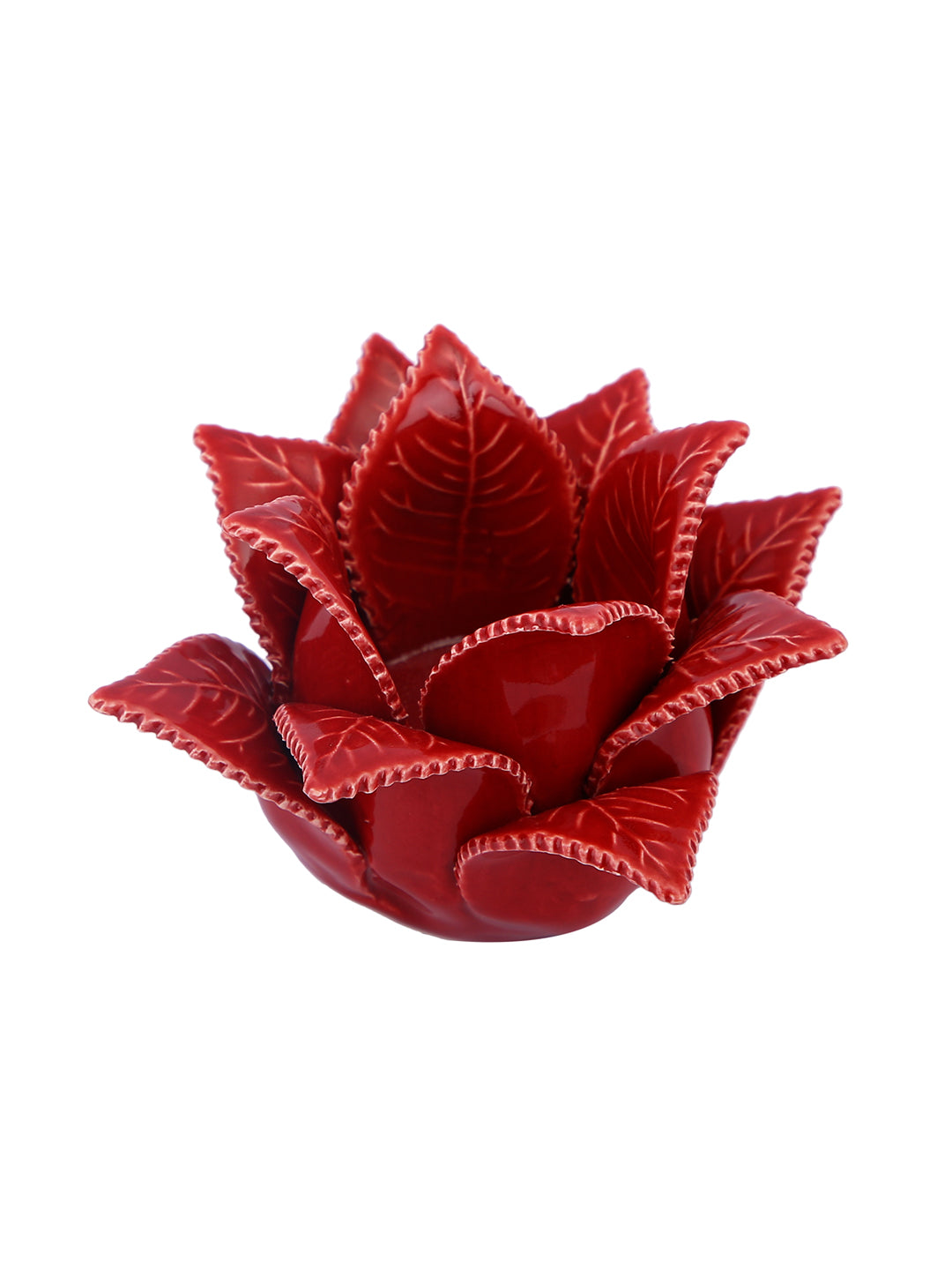 Red Blooming Petals Flower Ceramic Candle Holder
