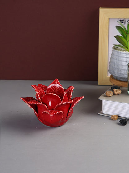 Red Blooming Petals Flower Ceramic Candle Holder