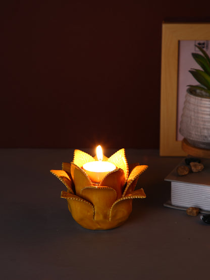Yellow Blooming Petals Flower Ceramic Candle Holder