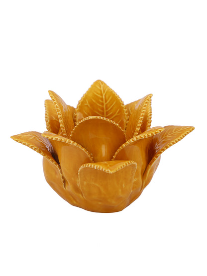 Yellow Blooming Petals Flower Ceramic Candle Holder