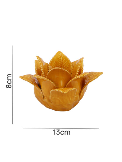 Yellow Blooming Petals Flower Ceramic Candle Holder