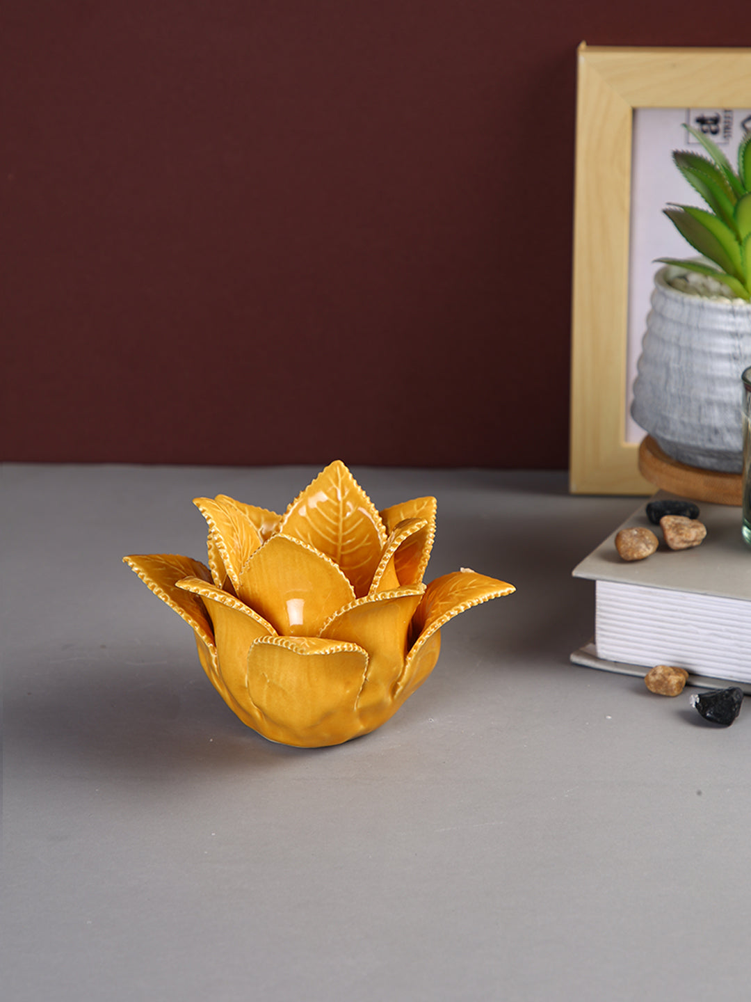 Yellow Blooming Petals Flower Ceramic Candle Holder