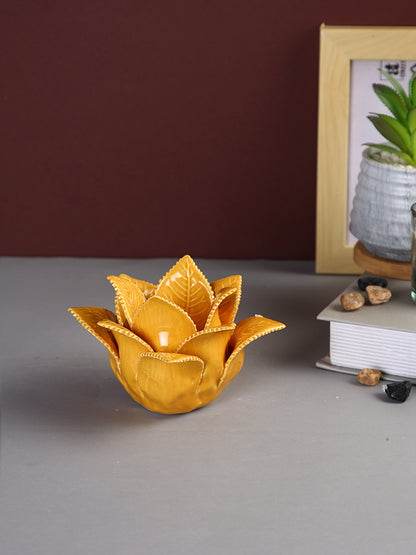 Yellow Blooming Petals Flower Ceramic Candle Holder