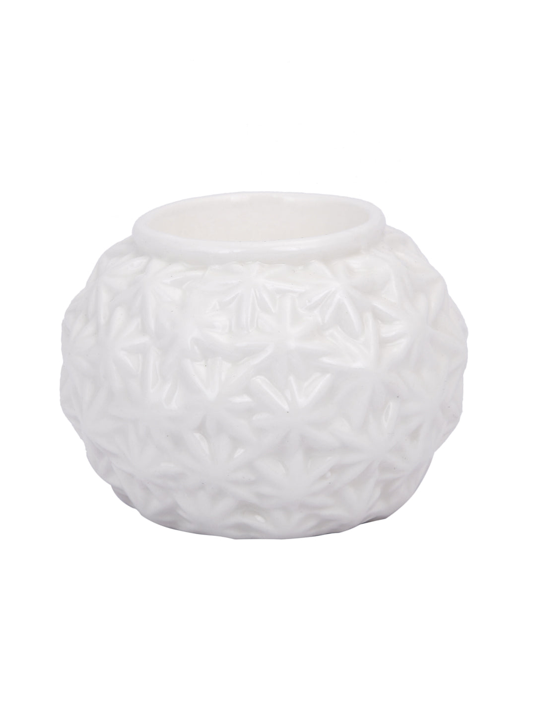 White Engraved Artisan Ceramic Candle Holder