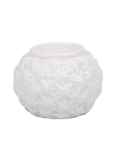 White Engraved Artisan Ceramic Candle Holder