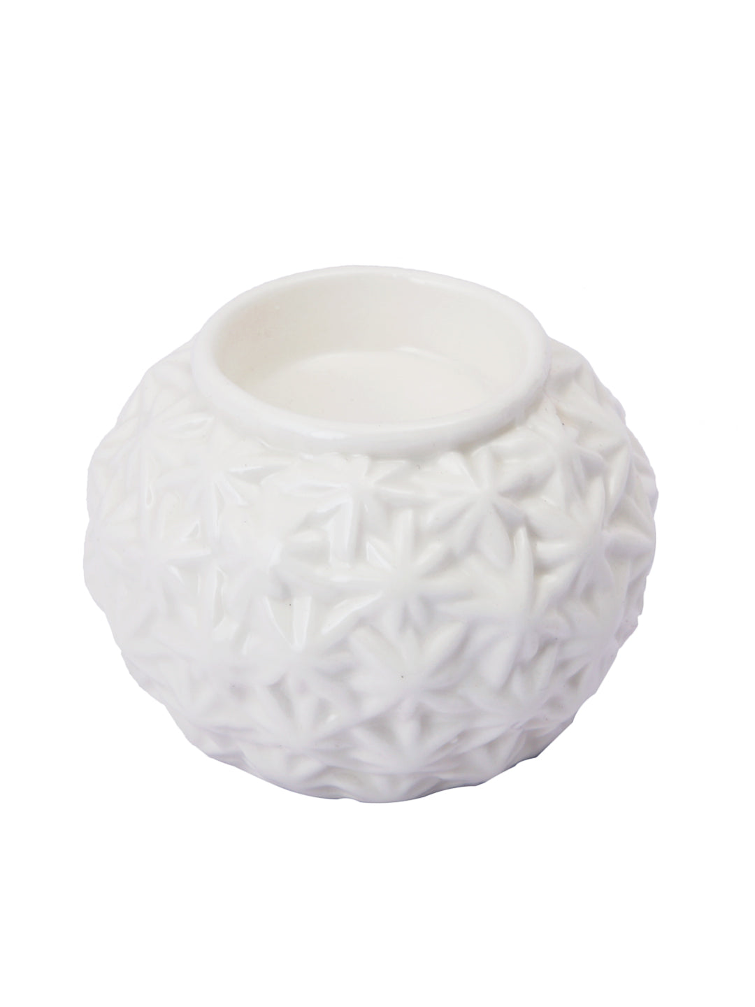 White Engraved Artisan Ceramic Candle Holder