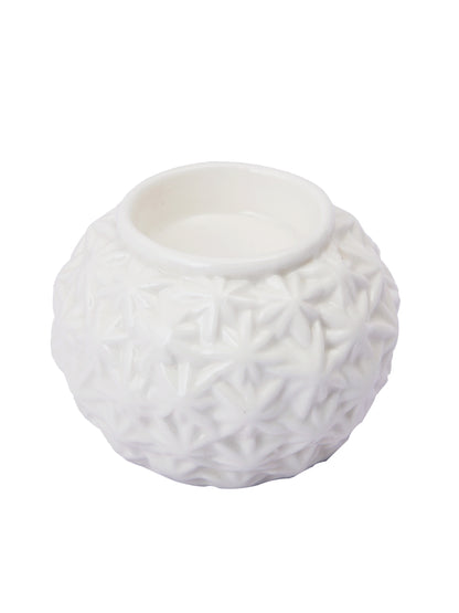 White Engraved Artisan Ceramic Candle Holder
