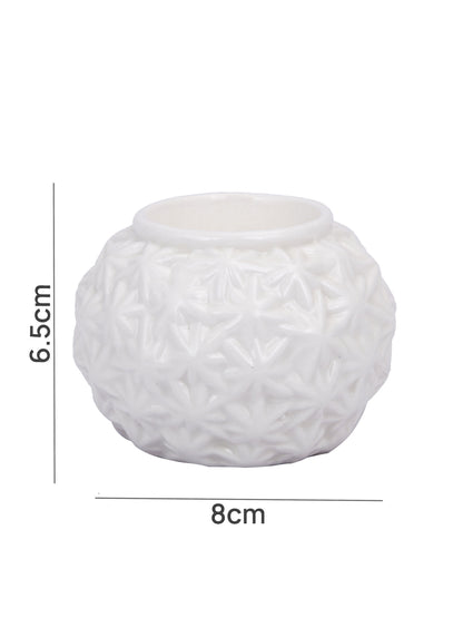 White Engraved Artisan Ceramic Candle Holder
