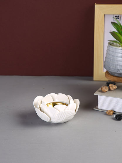 White Floral Designed Candle Holder