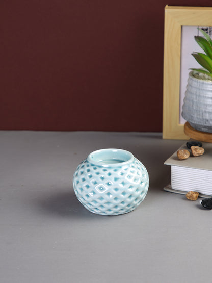 Blue Blooming Flower Ceramic Candle Holder