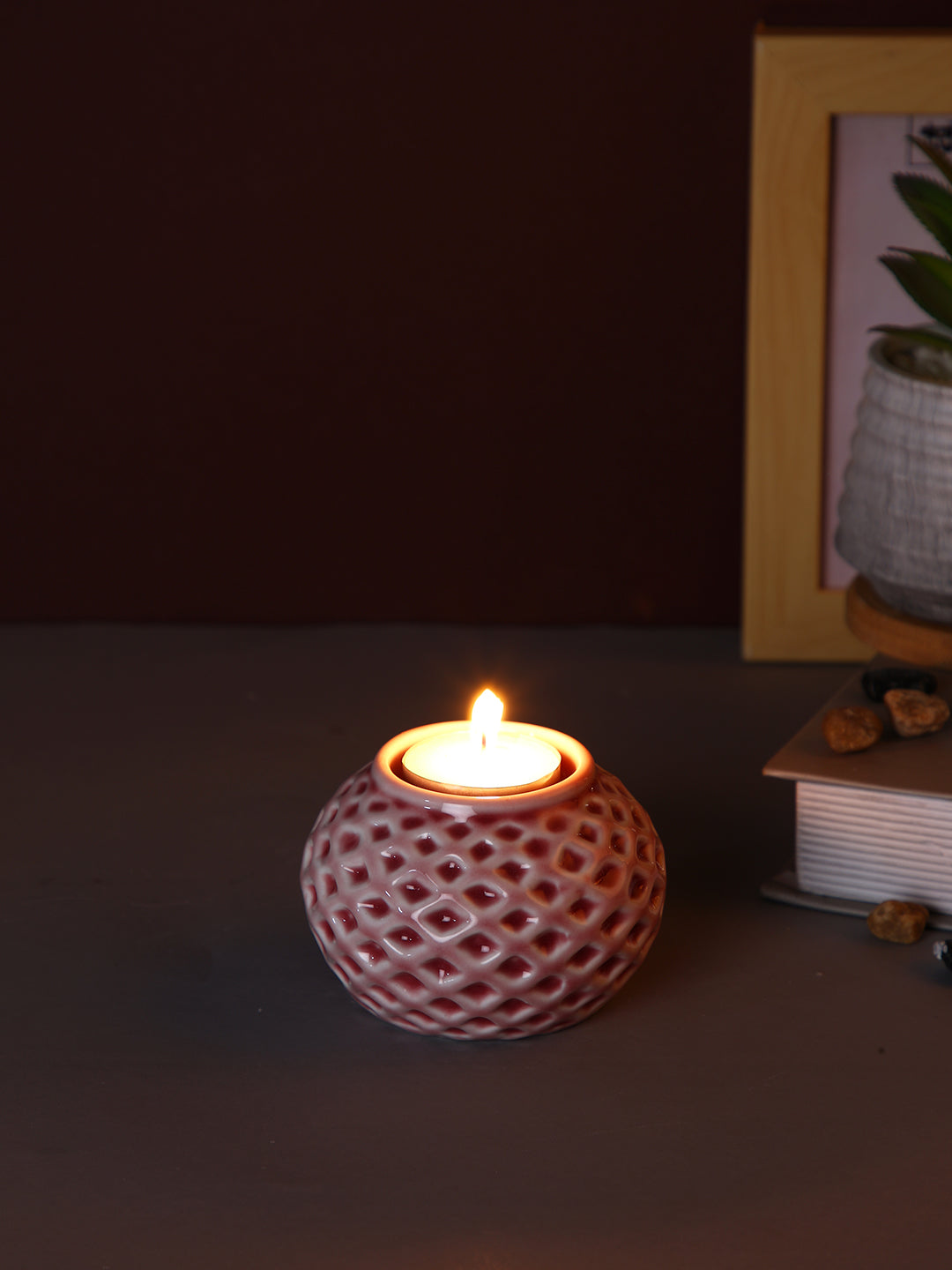 Pink Textured Ceramic Candle Holder