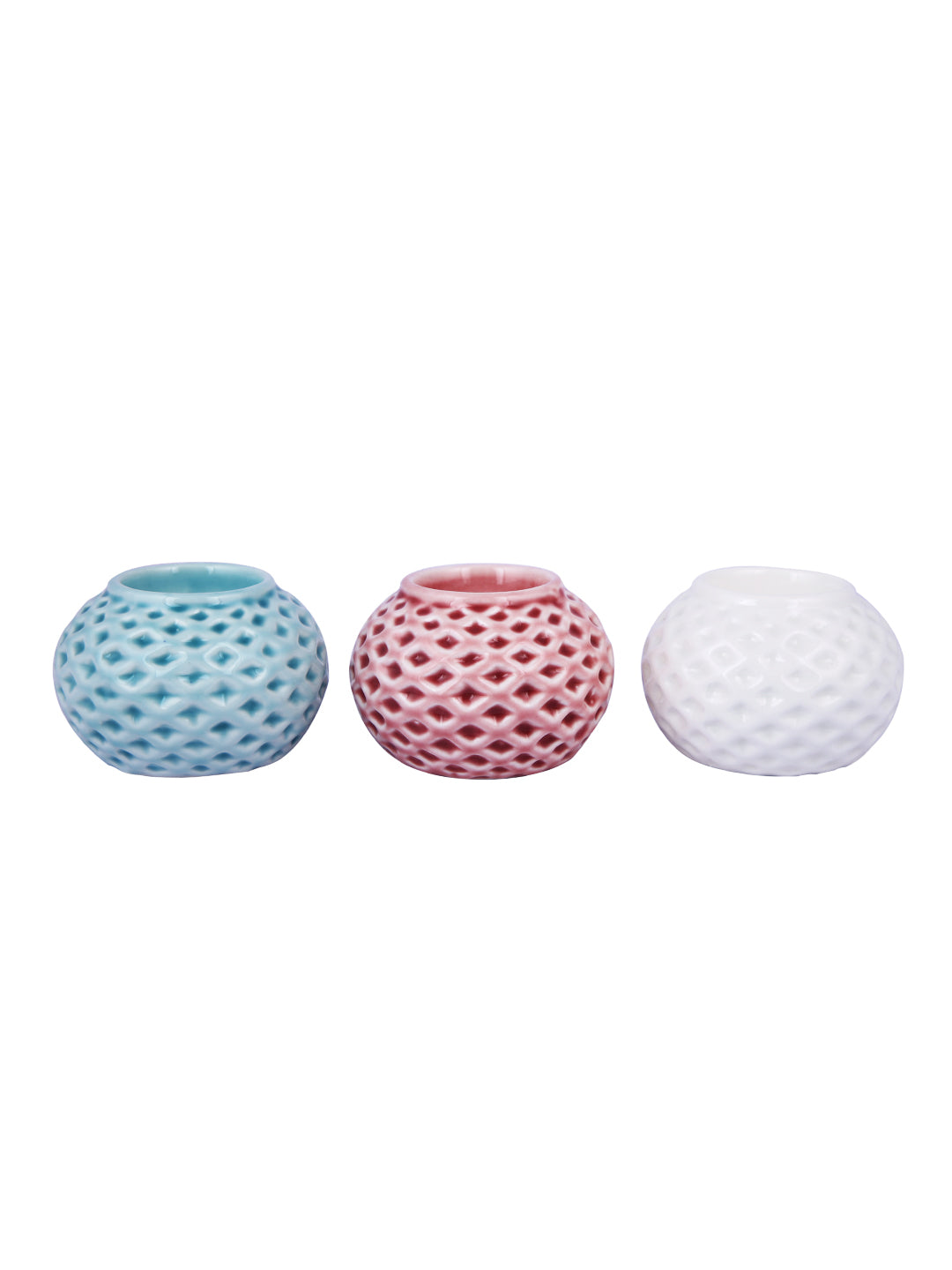 White & Pink 3 Pieces Blooming Flower Ceramic Candle Holder