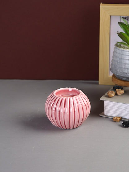 Pink Swirl Round Shaped Ceramic Candle Holder