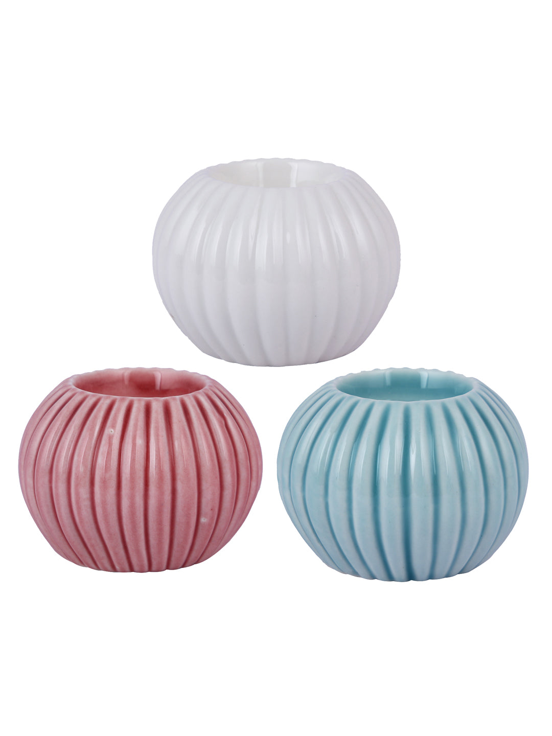 White & Pink 3 Pieces Swirl Round Candle Holder