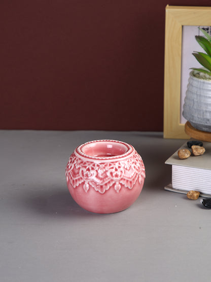 Pink & White Antique Designed Round Candle Holder