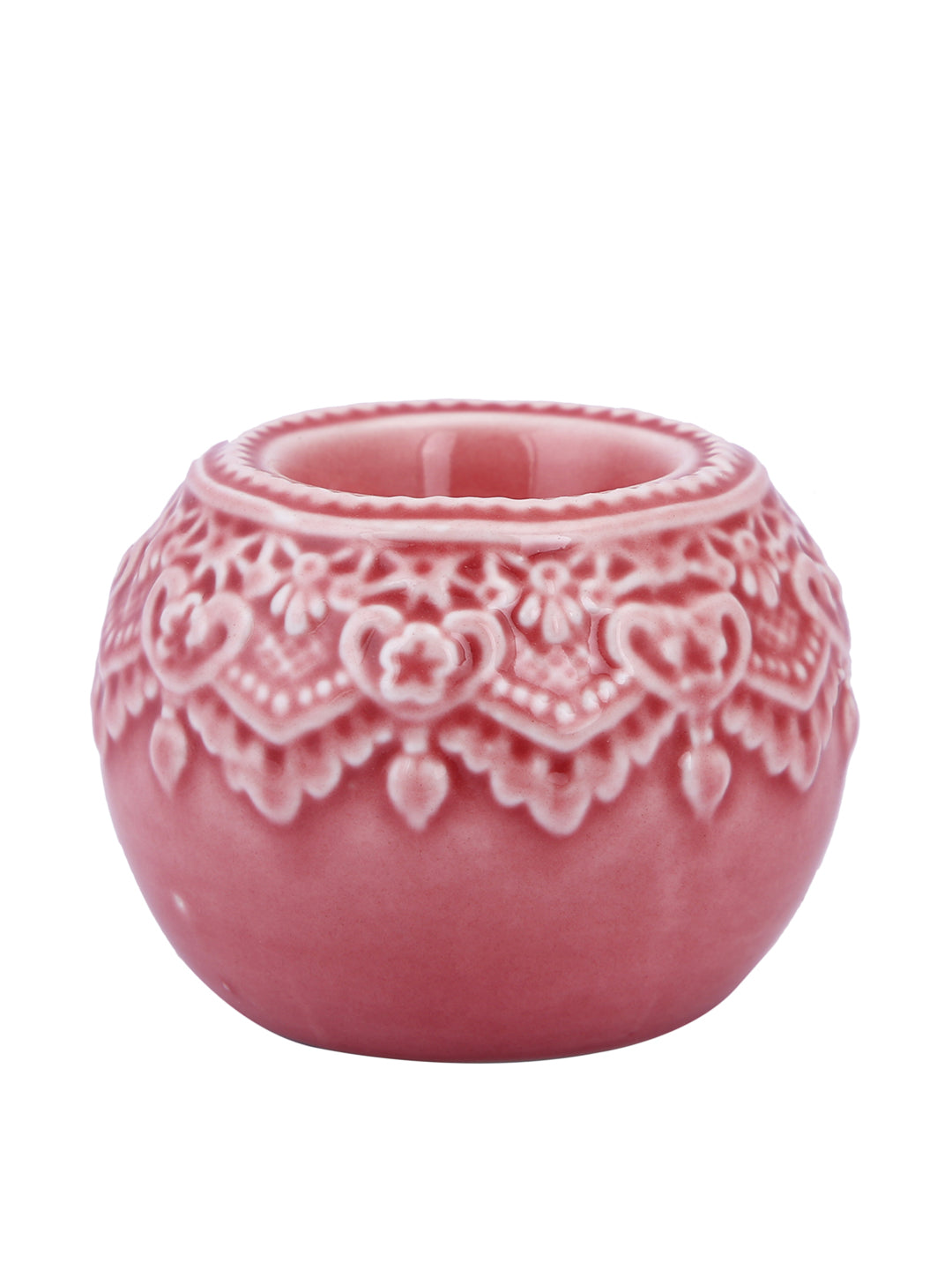 Pink & White Antique Designed Round Candle Holder