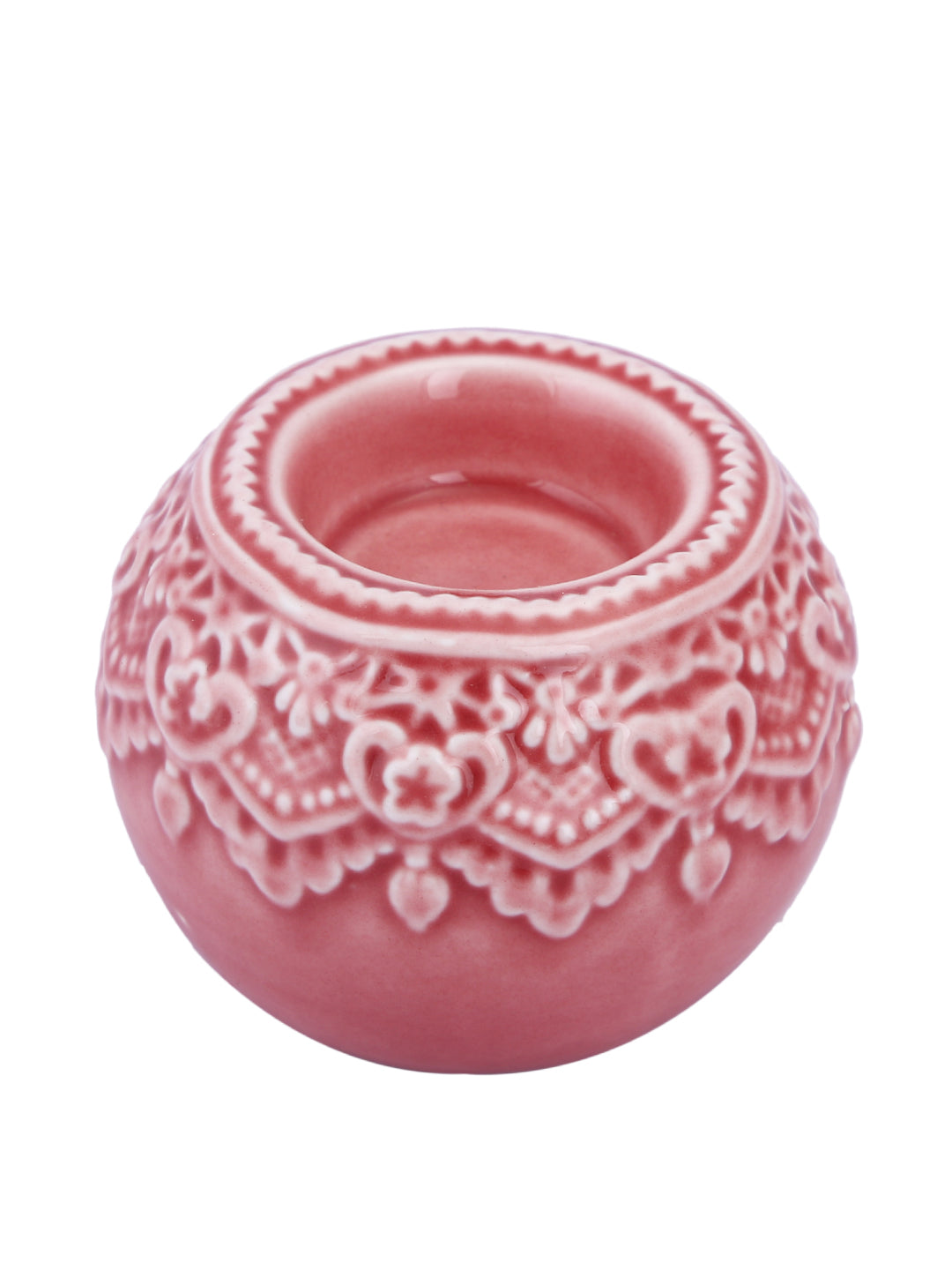 Pink & White Antique Designed Round Candle Holder