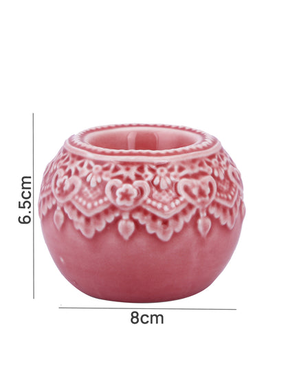 Pink & White Antique Designed Round Candle Holder