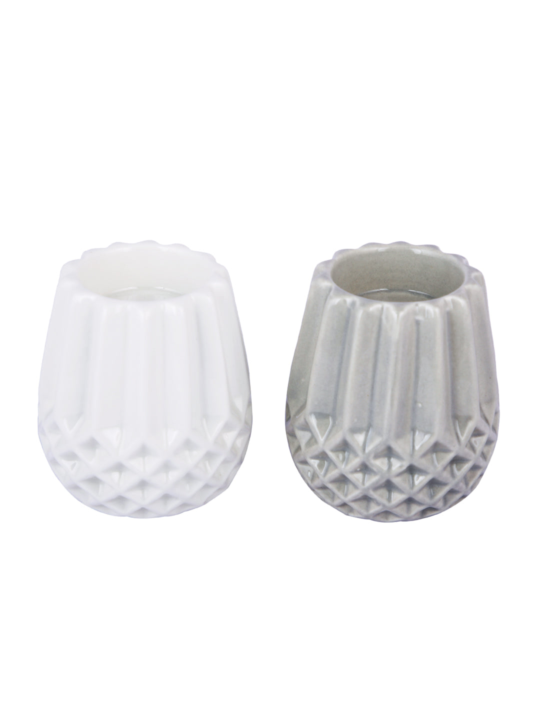 White & Grey 2 Pieces Engraved Candle Holder