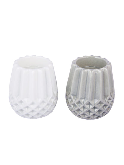 White & Grey 2 Pieces Engraved Candle Holder